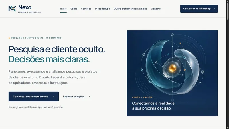 Tela real do site Nexo Pesquisa e Inteligência desenvolvido pela Prisma Labs